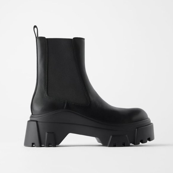 ZARA TRACK SOLE LEATHER ANKLE BOOT